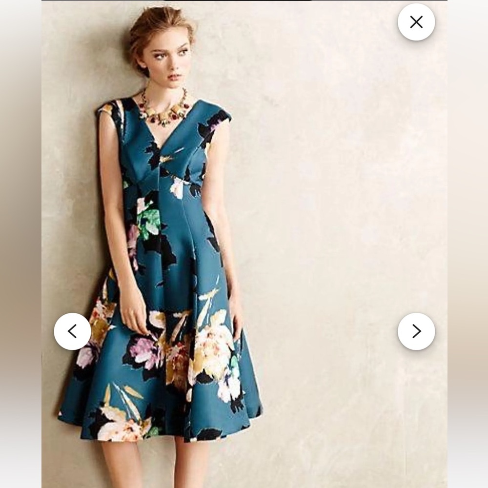 Moulinette Soeurs Blue Floral Fit and Flare Midi Dress